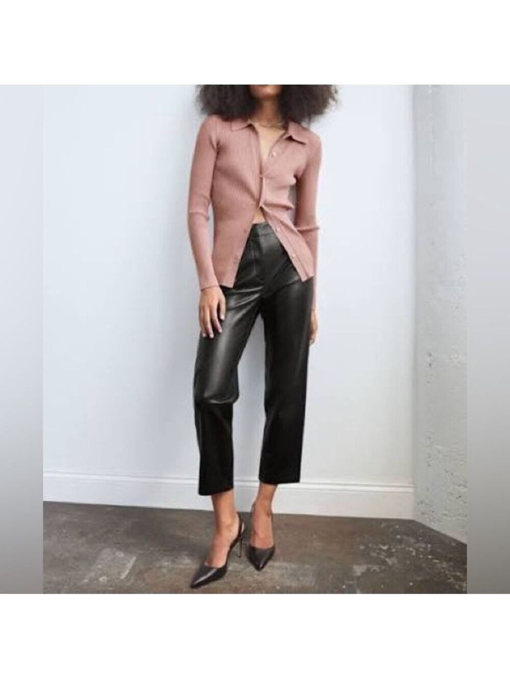 Aritzia NWT Babaton Black Faux Leather Cropped Command Pant